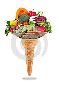 Delicious ice cream cone with vegetables taste