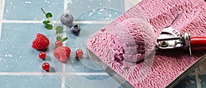 Delicious ice cream near fresh ripe berries