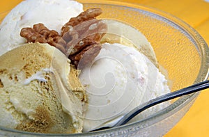 Delicious ice cream with nuts