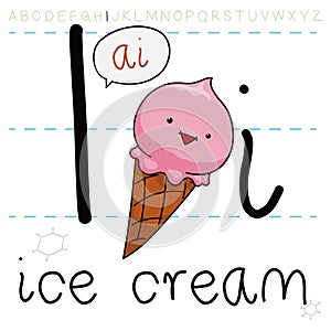 Delicious Ice Cream ready for Alphabet Learning of Letter I, Vector Illustration