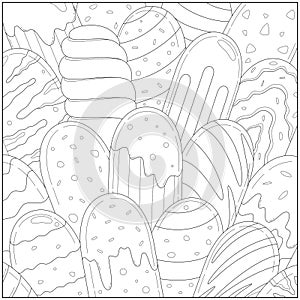 Delicious ice cream sticks with many flavors and taste. Learning and education coloring page