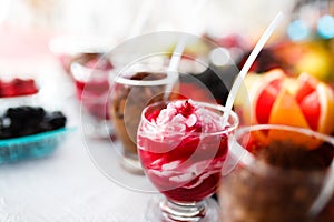 Delicious Ice Cream Sundae decorated with fruits