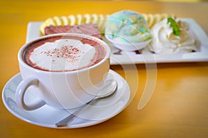 Delicious ice rainbow, brownie, cake, vanilla cream and banana in holiday,select focus