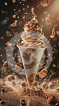 delicious icecream floating in the air, professional food photography, studio background, advertising photography, cooking ideas