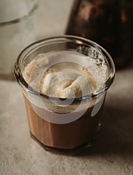 Delicious iced coffee with ice cream. Selective focus. Shallow depth of field