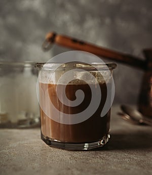 Delicious iced coffee with ice cream. Selective focus. Shallow depth of field