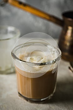 Delicious iced coffee with ice cream. Selective focus. Shallow depth of field