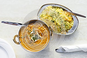 Delicious Indian food - tarka dal and egg rice