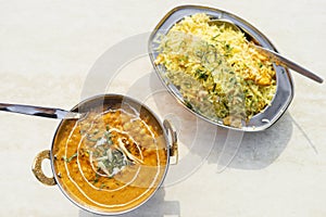 Delicious Indian food - tarka dal and egg rice