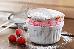 Delicious individual raspberry souffle