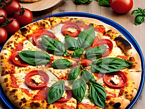 delicious italian pizza with fresh ingredients on table, AI Generated