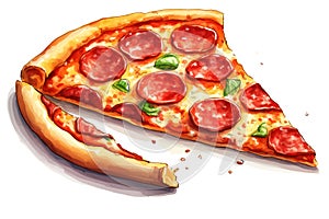 Delicious Italian Pizza with Mozzarella, Pepperoni, and Fresh Basil on a Traditional Baked Crust: A Tasty Snack on a