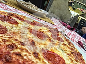 Delicious italian pizza on table