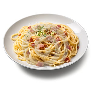 Delicious Italian Spaghetti Carbonara on a Plate for Food Lovers.