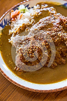 Delicious japanese burger curry rice bowl