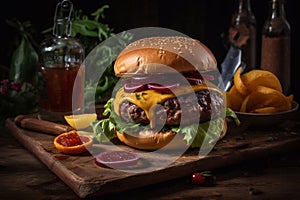 Delicious juicy burgers. The most popular food in the world. Generative AI