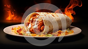 Delicious juicy grilled shawarma, kebab meat and sauce, shawarma cut in half