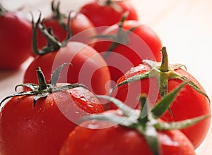 Delicious juicy red tomatoes. Tomato cut in half.