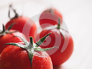 Delicious juicy red tomatoes. Tomato cut in half.