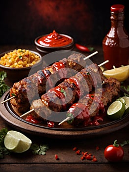 Delicious kebab with sauce, dish that is sure to tantalize your taste buds. The meat grilled