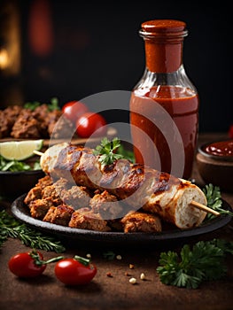 Delicious kebab with sauce, dish that is sure to tantalize your taste buds. The meat grilled