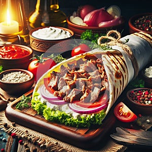 a delicious kebab Shawarma Arabic Taste 1001 Night