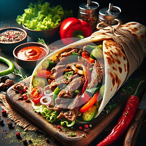 a delicious kebab Shawarma Arabic Taste 1001 Night