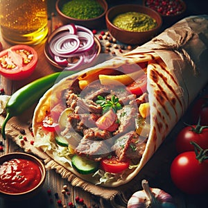 a delicious kebab Shawarma Arabic Taste 1001 Night