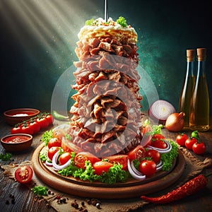 a delicious kebab Shawarma Tower Arabic Taste 1001 Night