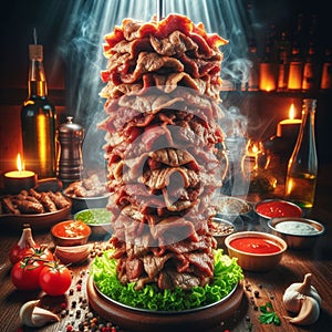 a delicious kebab Shawarma Tower Arabic Taste 1001 Night