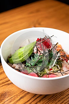 Delicious Korean delicacy sashimi over rice