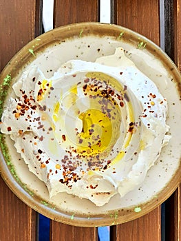 Delicious labneh with chilli served in a bowl