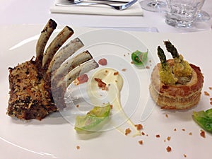 Delicious lamb rib and prown