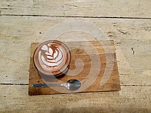 Delicious latte. Morning caffe mocha. top view. Hot Drink. photo