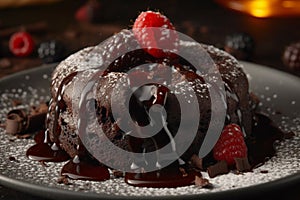 Delicious lava cake on a plate product photography. Ai generated