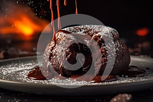 Delicious lava cake on a plate product photography. Ai generated