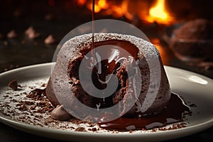 Delicious lava cake on a plate product photography. Ai generated