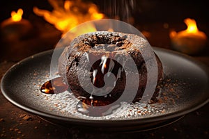 Delicious lava cake on a plate product photography. Ai generated