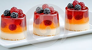 Delicious layered dessert with berries photo