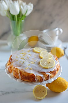 delicious lemon pie on wooden table