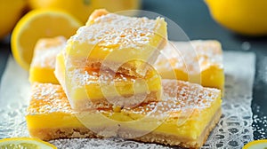 Delicious lemon square bars with buttery shortbread crust and silky lemon curd filling. Traditional dessert of American cuisine