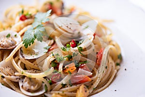 Delicious linguine pasta in a clams sauce