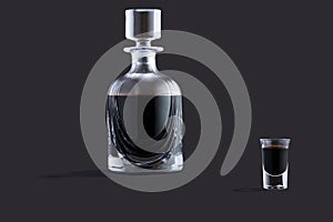 Realistic set of tipic liquor italian, full bottle and drink in a glass.