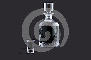 Realistic set of tipic liquor italian, full bottle and drink in a glass.