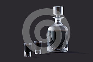 Realistic set of tipic liquor italian, full bottle and drink in a glass.