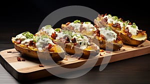 Delicious Loaded Potato Skins With Cheese And Bacon