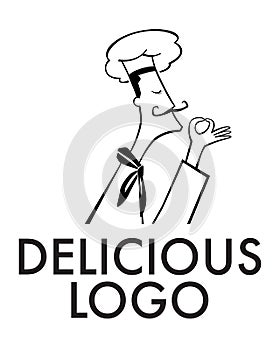 Delicious logo. Drawn stylish chef sign