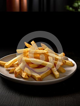 Delicious long french fries on the table