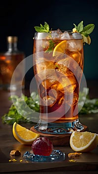 A delicious long island icetea, beautifully decorated with intricate details.