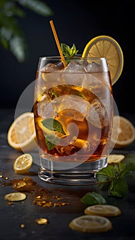 A delicious long island icetea, beautifully decorated with intricate details.